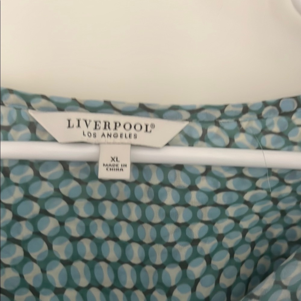 Liverpool Teal and White Geometric Blouse